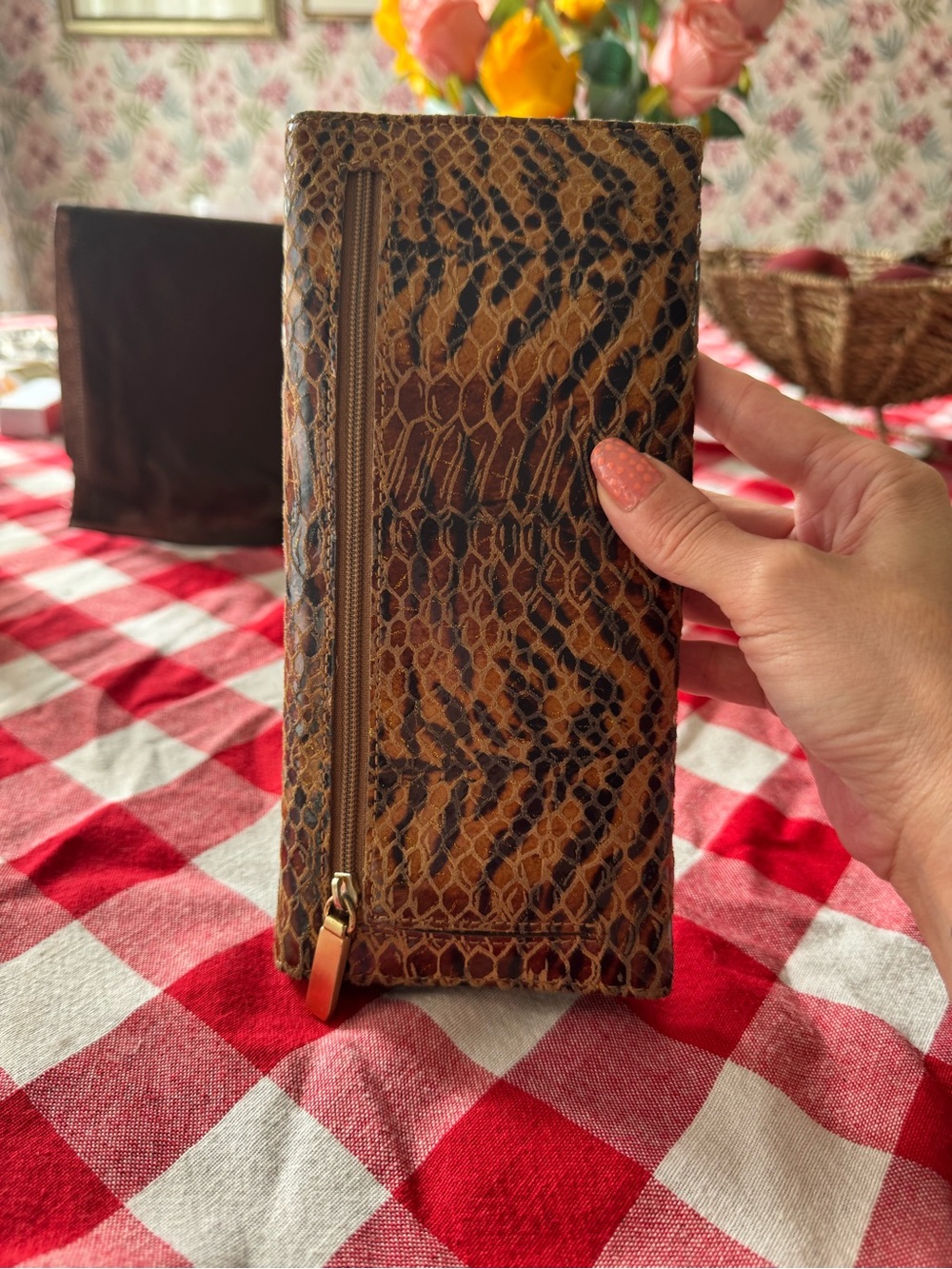 HOBO Brown and Black Snakeskin-Patterned Zip Wallet - Picture 3 of 8